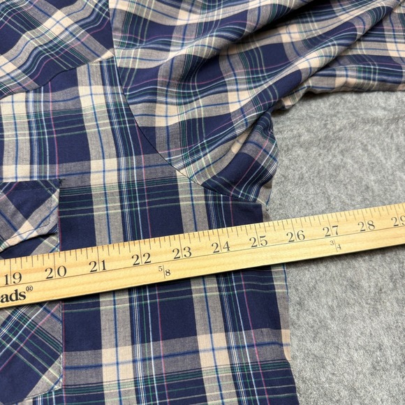 Ely Cattleman Mens XL Plaid Snap Front Long Sleeve Western Shirt Blue Tan Green - Picture 3 of 13